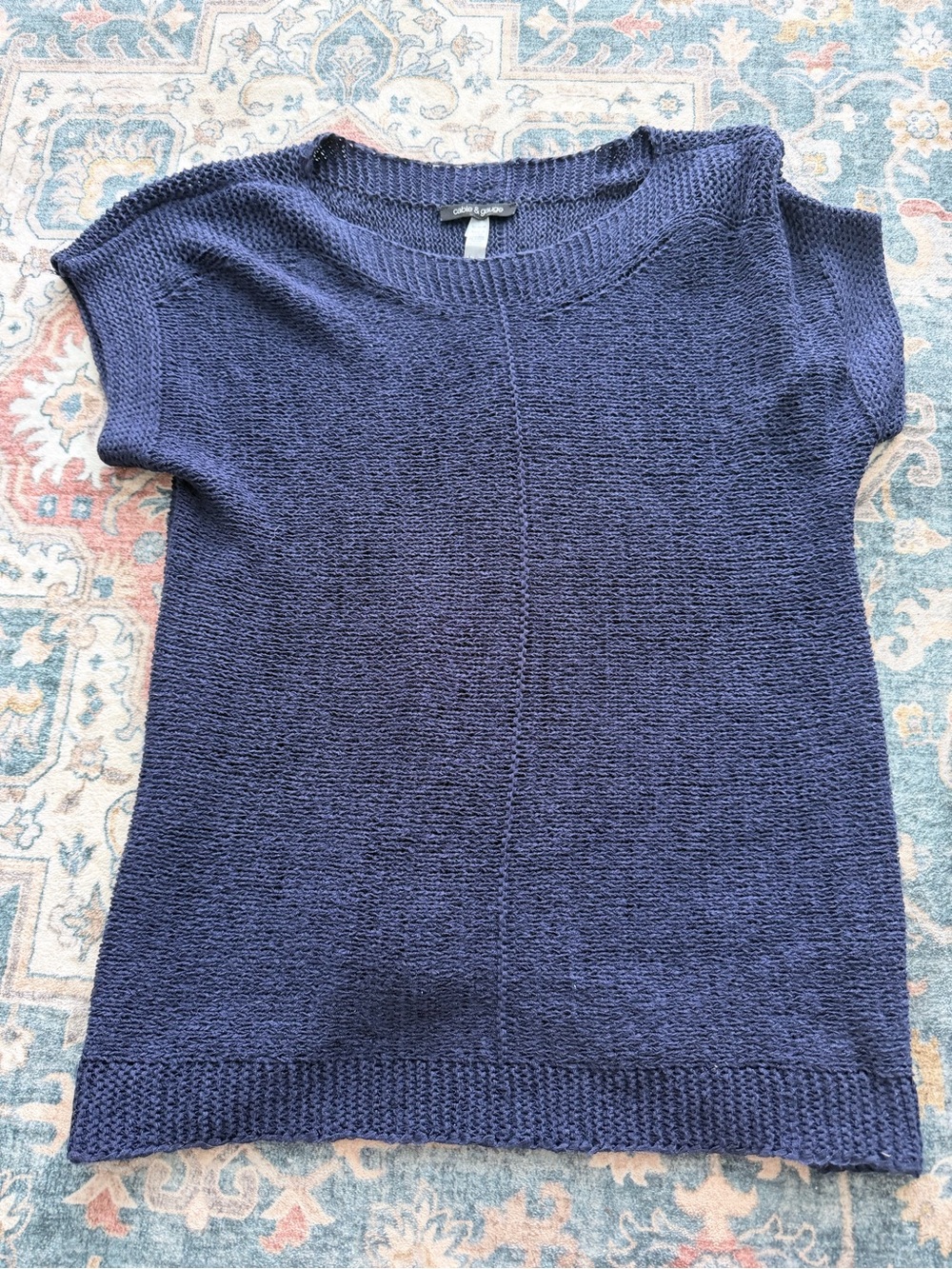 Cable & Gauge Navy Short-Sleeve Scoop Neck Knit Top